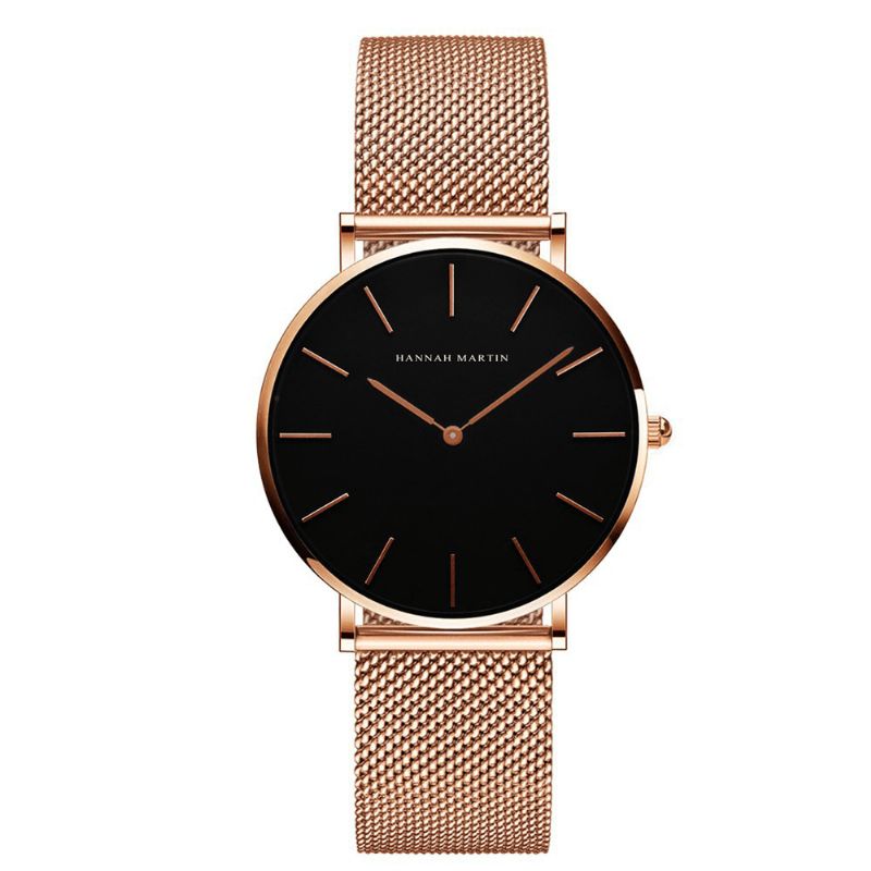 Hannah Martin Ch36 Mode Casual Simple Big Dial Steel Mesh Strap Vandtæt Kvinder Quartz ur