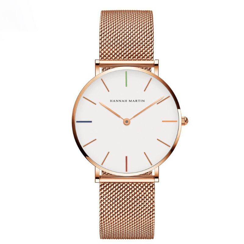 Hannah Martin Ch36 Mode Casual Simple Big Dial Steel Mesh Strap Vandtæt Kvinder Quartz ur