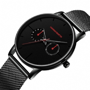 Hannah Martin Mode Casual Med Kalender Dual Dial Steel Mesh / Pu Læderrem 3Atm Vandtæt Mænd Kvartsur