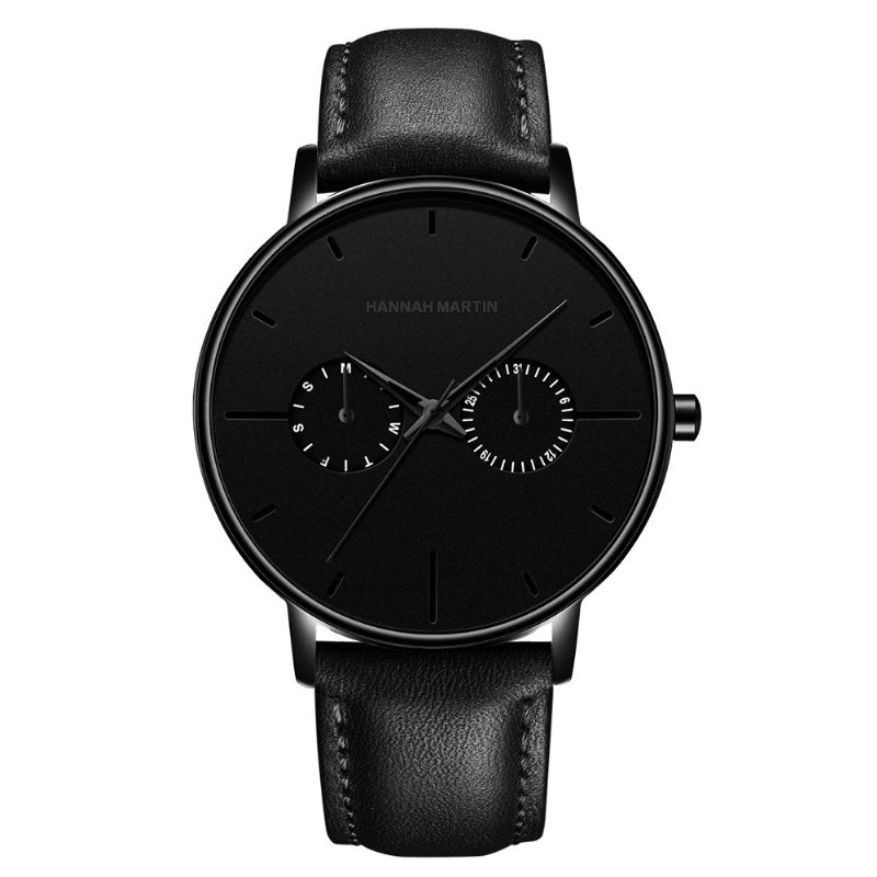 Hannah Martin Mode Casual Med Kalender Dual Dial Steel Mesh / Pu Læderrem 3Atm Vandtæt Mænd Kvartsur