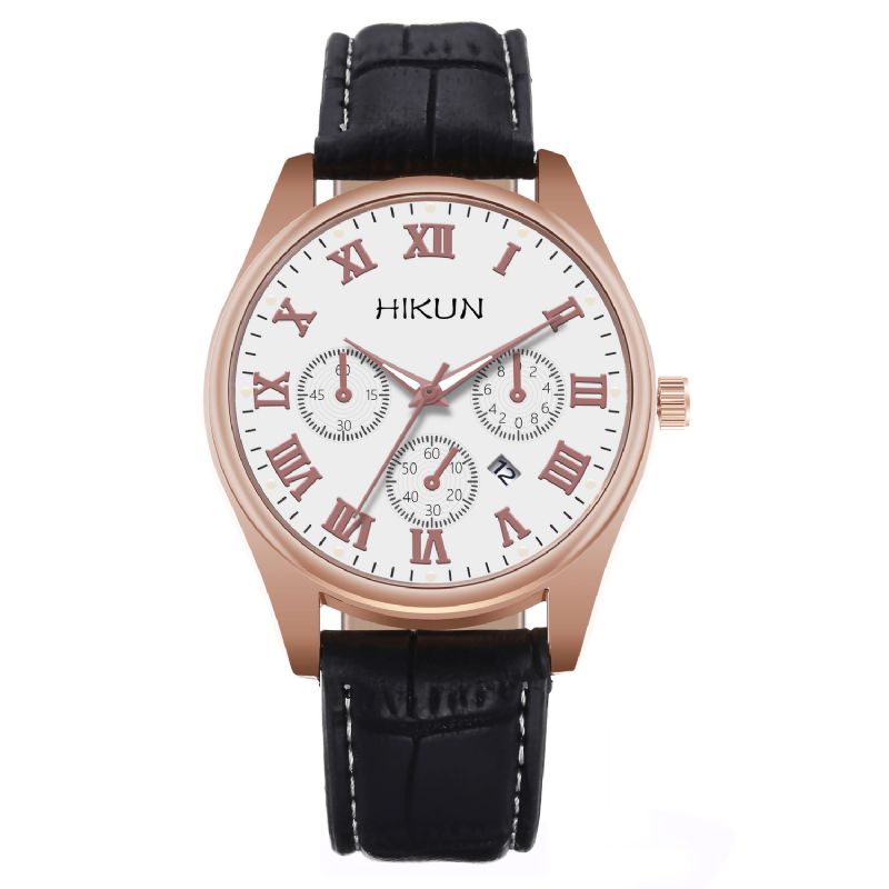 Hikun Business Casual Big Simple Dial Pu Læderrem Herre Quartz ur