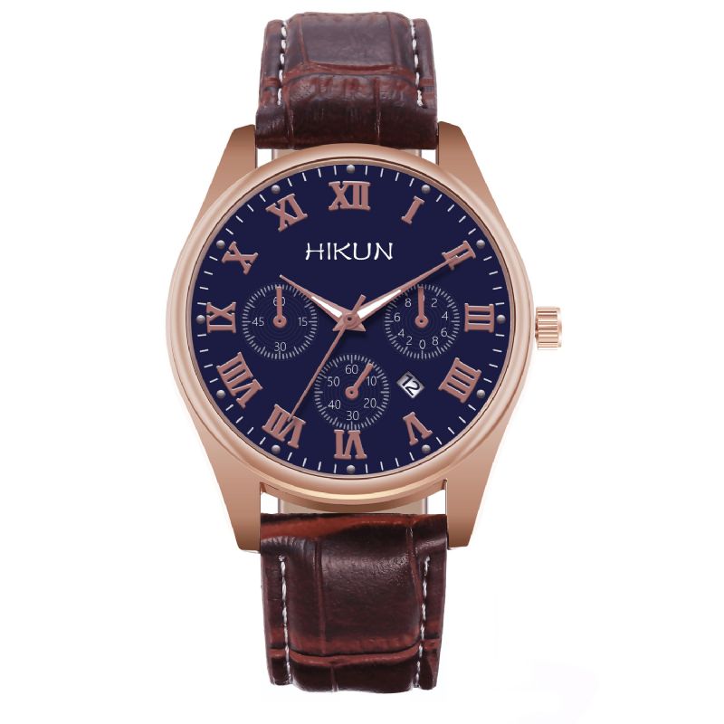 Hikun Business Casual Big Simple Dial Pu Læderrem Herre Quartz ur