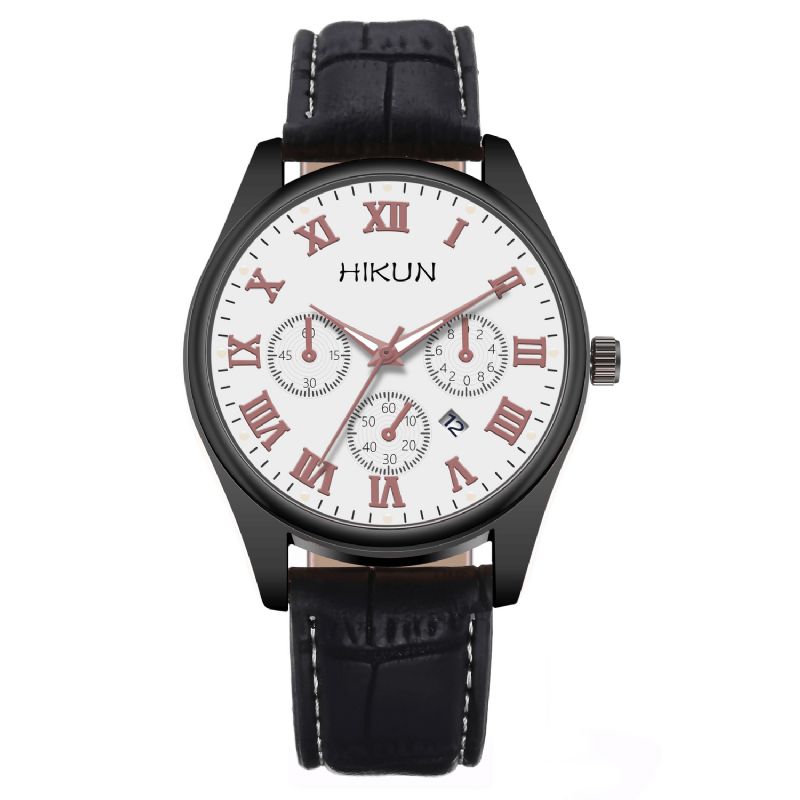 Hikun Business Casual Big Simple Dial Pu Læderrem Herre Quartz ur