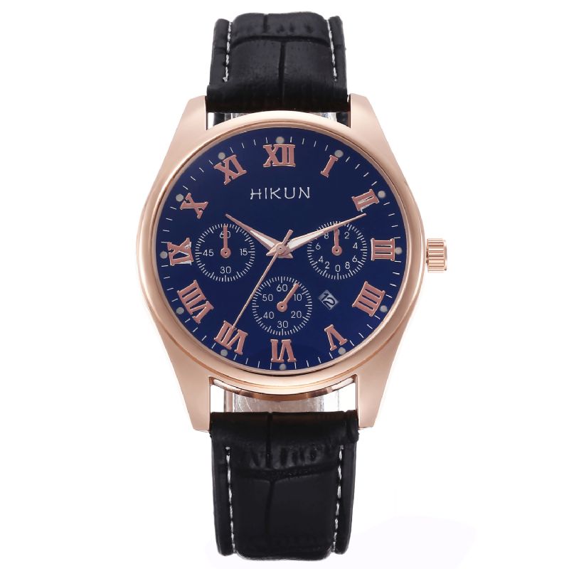 Hikun Business Casual Big Simple Dial Pu Læderrem Herre Quartz ur