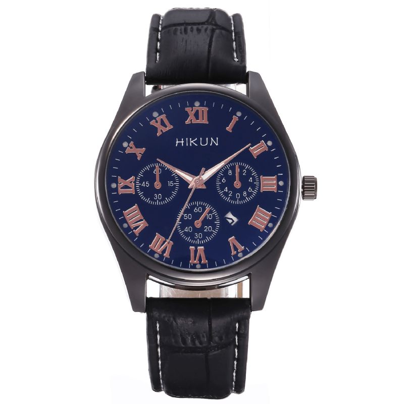 Hikun Business Casual Big Simple Dial Pu Læderrem Herre Quartz ur