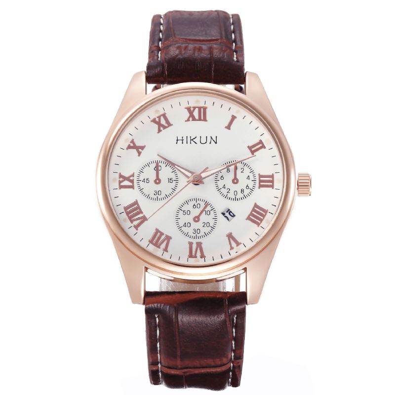 Hikun Business Casual Big Simple Dial Pu Læderrem Herre Quartz ur