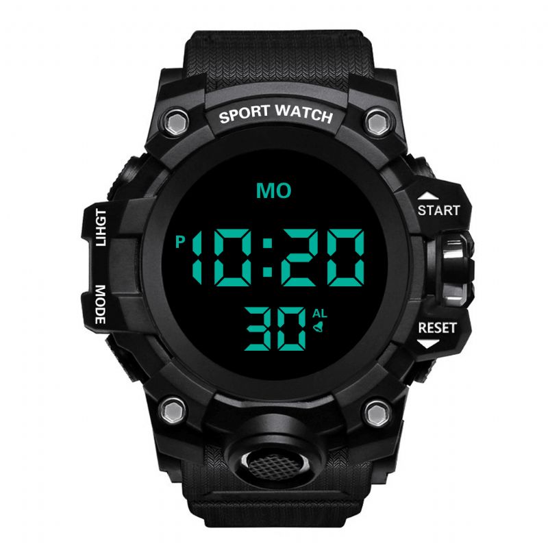 Honhx 55F-783 Mænd Lysende Display Stopur Vækkeur Mode Digital Watch