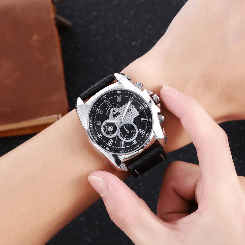 K0012 Fritid Sport Mænd Ure Legering Case Læder Bånd Creative Tredimensionel Dial Quartz Ure