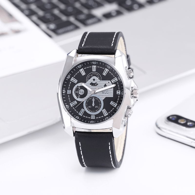 K0012 Fritid Sport Mænd Ure Legering Case Læder Bånd Creative Tredimensionel Dial Quartz Ure