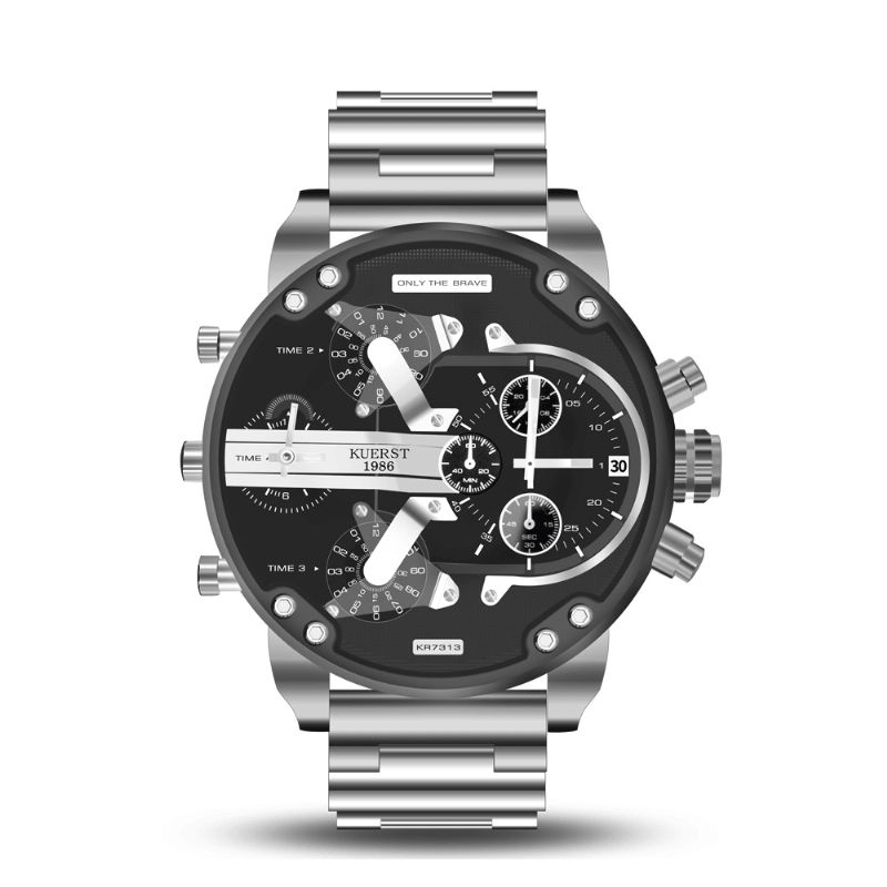 Kuerst 7313 Working Little Dials Vandtæt Quartz ur Unikt Design Fuldt Steel Herrearmbåndsur