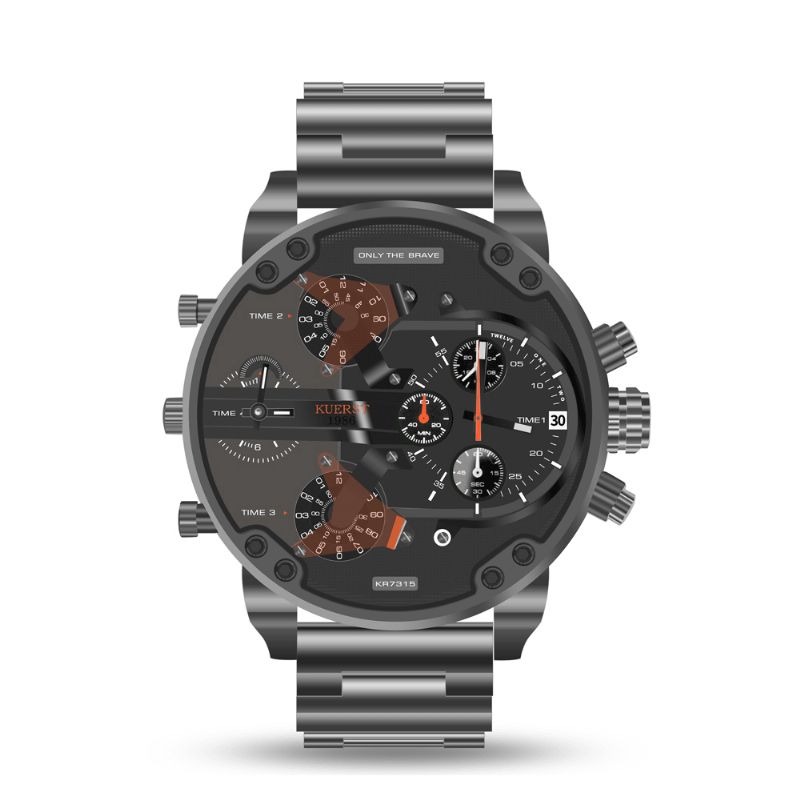 Kuerst 7313 Working Little Dials Vandtæt Quartz ur Unikt Design Fuldt Steel Herrearmbåndsur