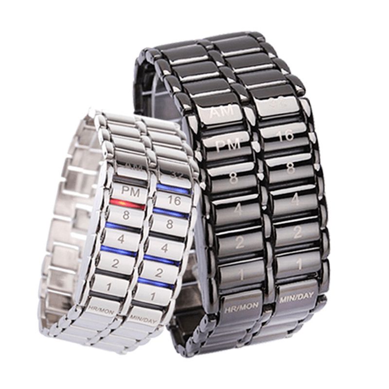 Led Display Par Ur Lysende Kalender Elektroniske Digitale Ure Metal Chain Watch