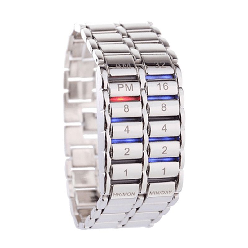 Led Display Par Ur Lysende Kalender Elektroniske Digitale Ure Metal Chain Watch