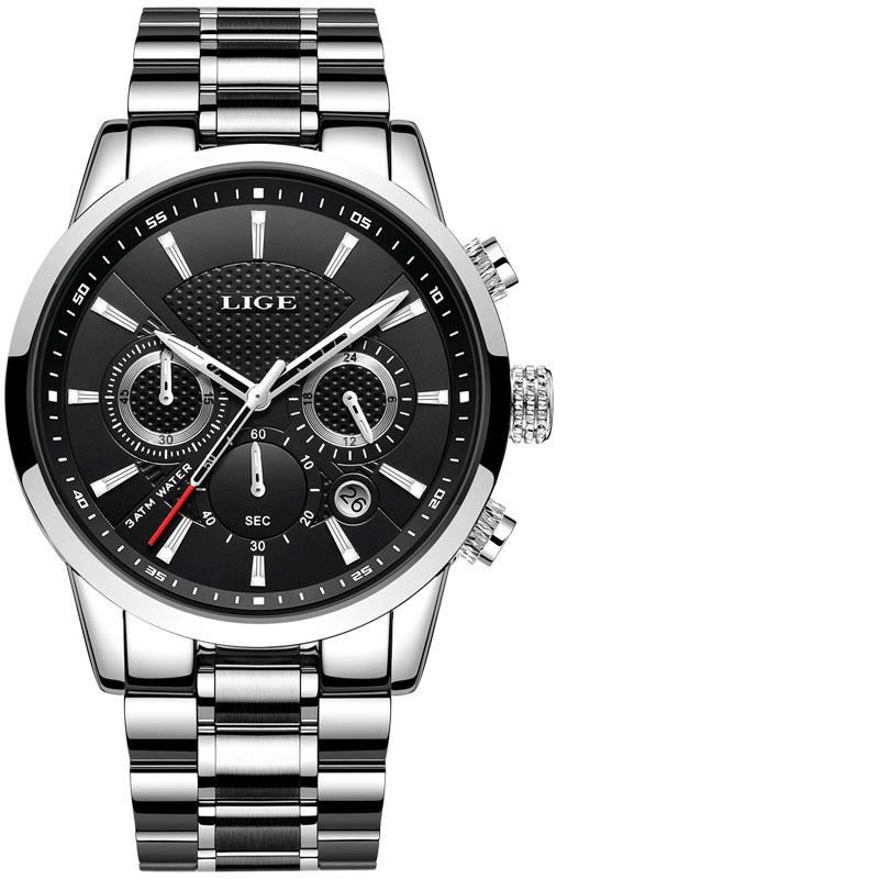 Lige 9866 Chronograph Full Steel Band Herrearmbåndsur Lysende Kvartsur