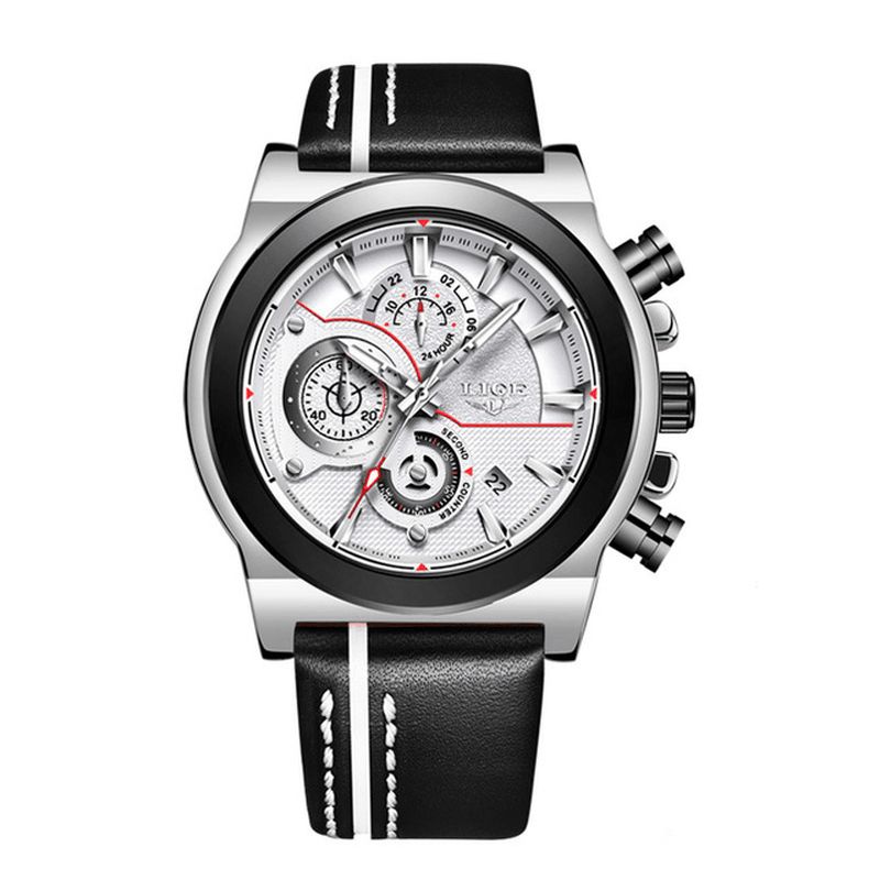 Lige Lg8901 Casual Sport Dato Display Herre Armbåndsur Lysende Display Læderbånd Quartz ur