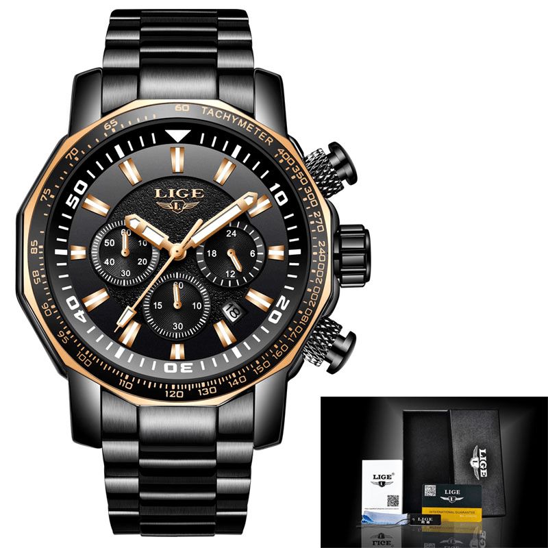 Lige Lg9871 Luksus Business Style Dato Display Lysende Pointers Vandtæt Rustfrit Stål Bånd Herre Quartz Armbåndsur