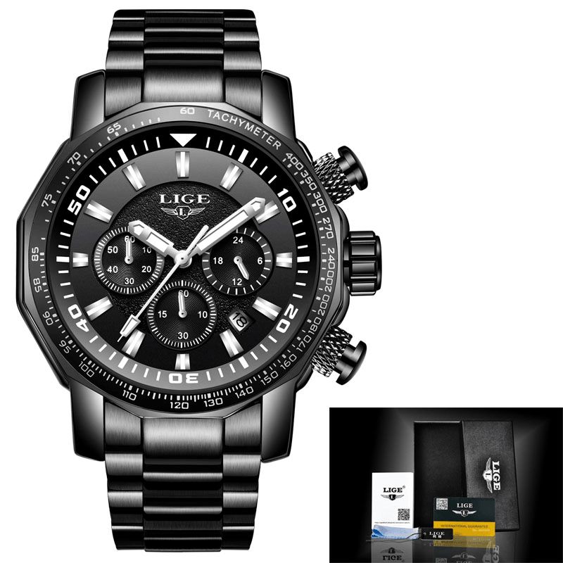 Lige Lg9871 Luksus Business Style Dato Display Lysende Pointers Vandtæt Rustfrit Stål Bånd Herre Quartz Armbåndsur