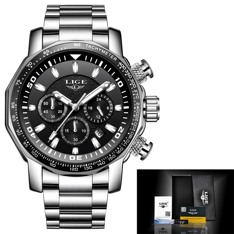 Lige Lg9871 Luksus Business Style Dato Display Lysende Pointers Vandtæt Rustfrit Stål Bånd Herre Quartz Armbåndsur