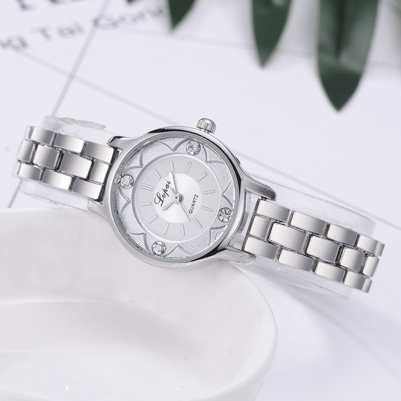 Lvpai Fd1245 Flower Print Dial Dame Armbånd Watch Legering Diamond Quartz ur