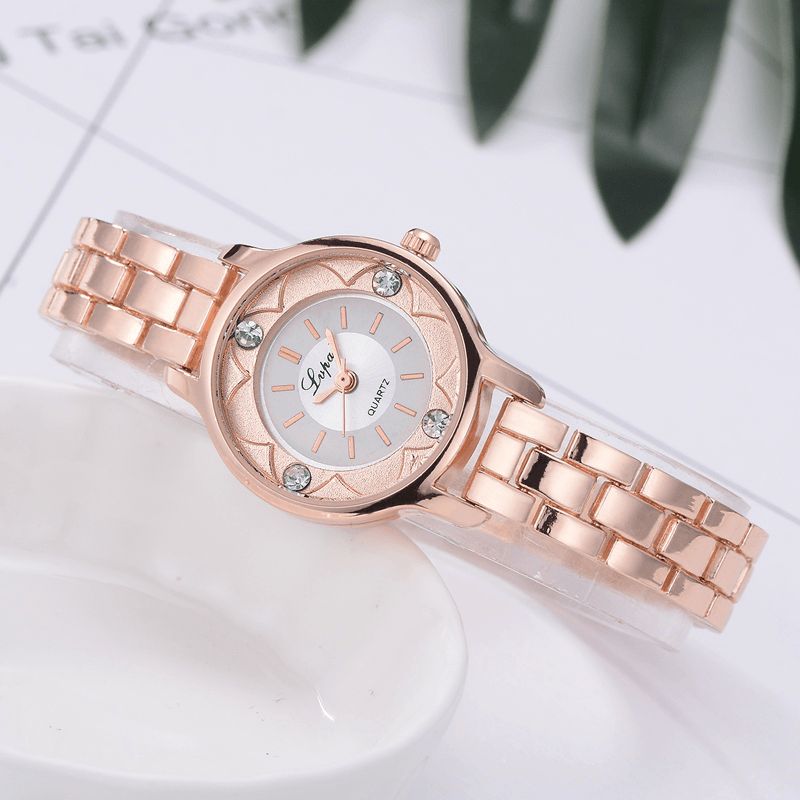 Lvpai Fd1245 Flower Print Dial Dame Armbånd Watch Legering Diamond Quartz ur