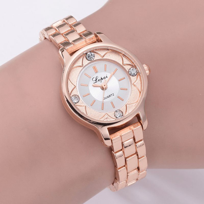 Lvpai Fd1245 Flower Print Dial Dame Armbånd Watch Legering Diamond Quartz ur