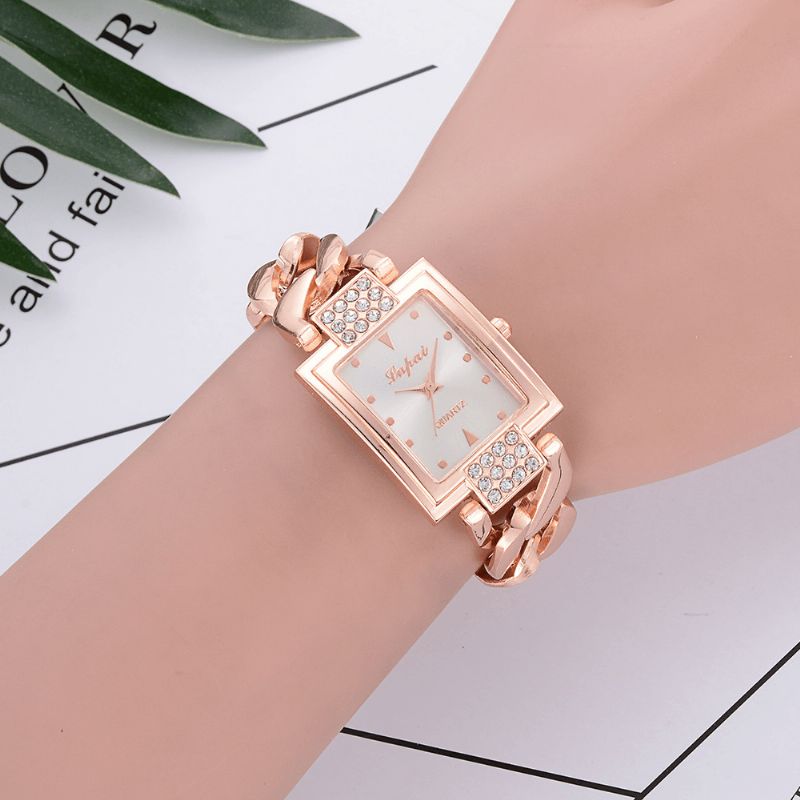 Lvpai P031 Klassisk Design Dame Armbåndsur Fuld Metal Rektangelskive Quartz ur