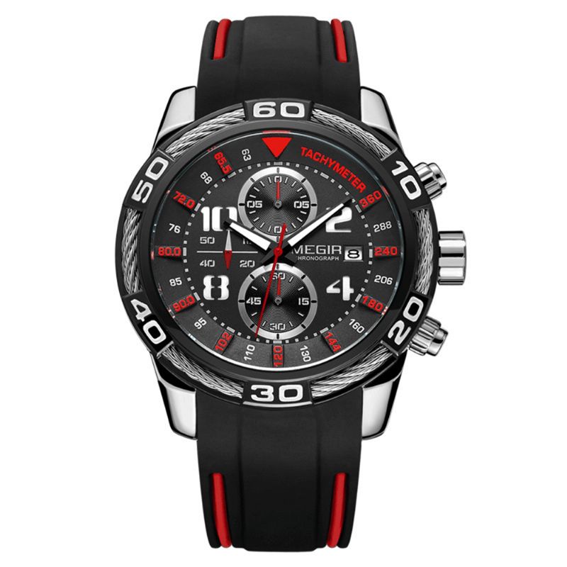 Megir 2045G Chronograph Date Display Quartz Ure Silikonerem Herrearmbåndsur