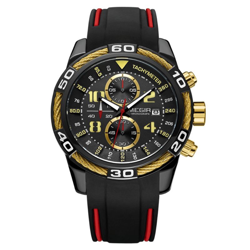 Megir 2045G Chronograph Date Display Quartz Ure Silikonerem Herrearmbåndsur