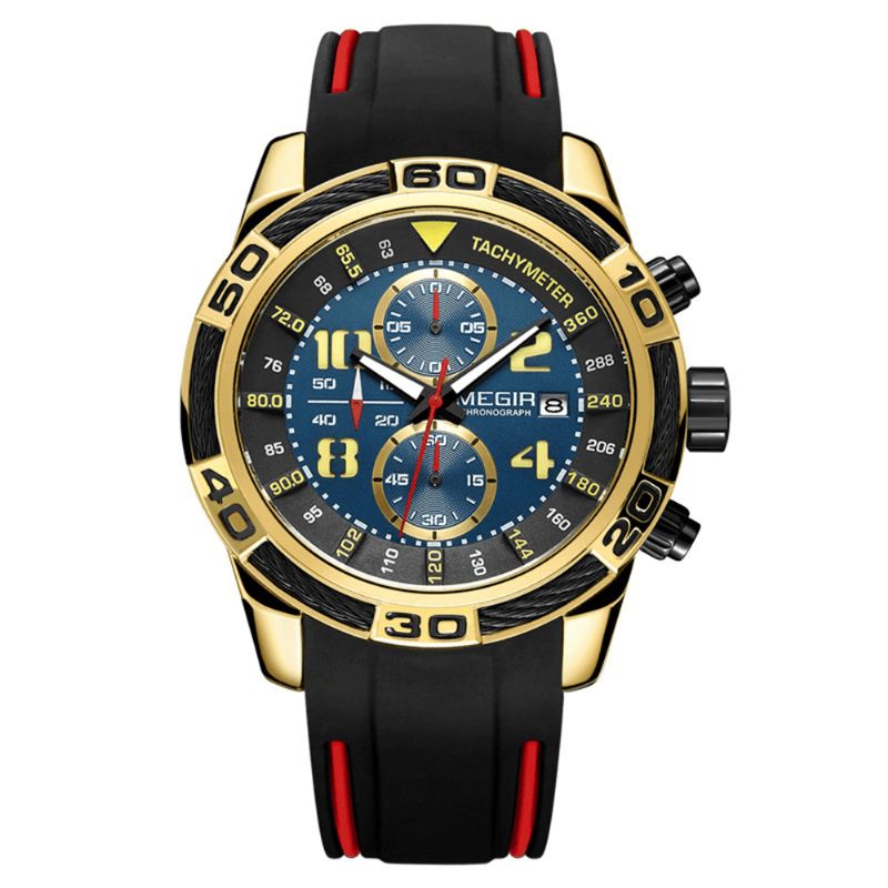 Megir 2045G Chronograph Date Display Quartz Ure Silikonerem Herrearmbåndsur