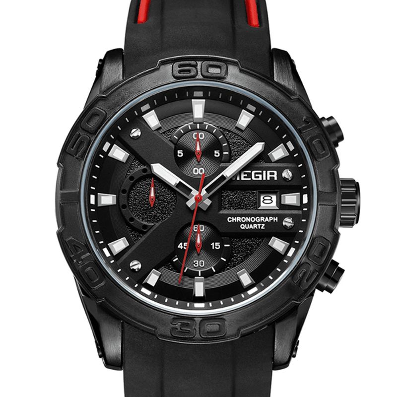 Megir 2055 Sport Watch Herre Quartz Chronograph Sort Mand Armbåndsur