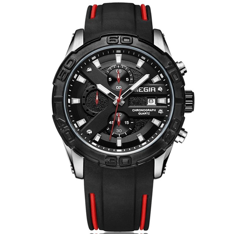 Megir 2055 Sport Watch Herre Quartz Chronograph Sort Mand Armbåndsur