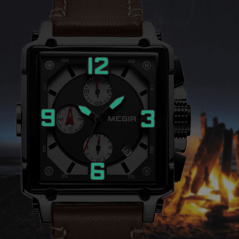 Megir 2061 Unique Style Herrearmbåndsur Chronograph Date Luminous Number Quartz ur