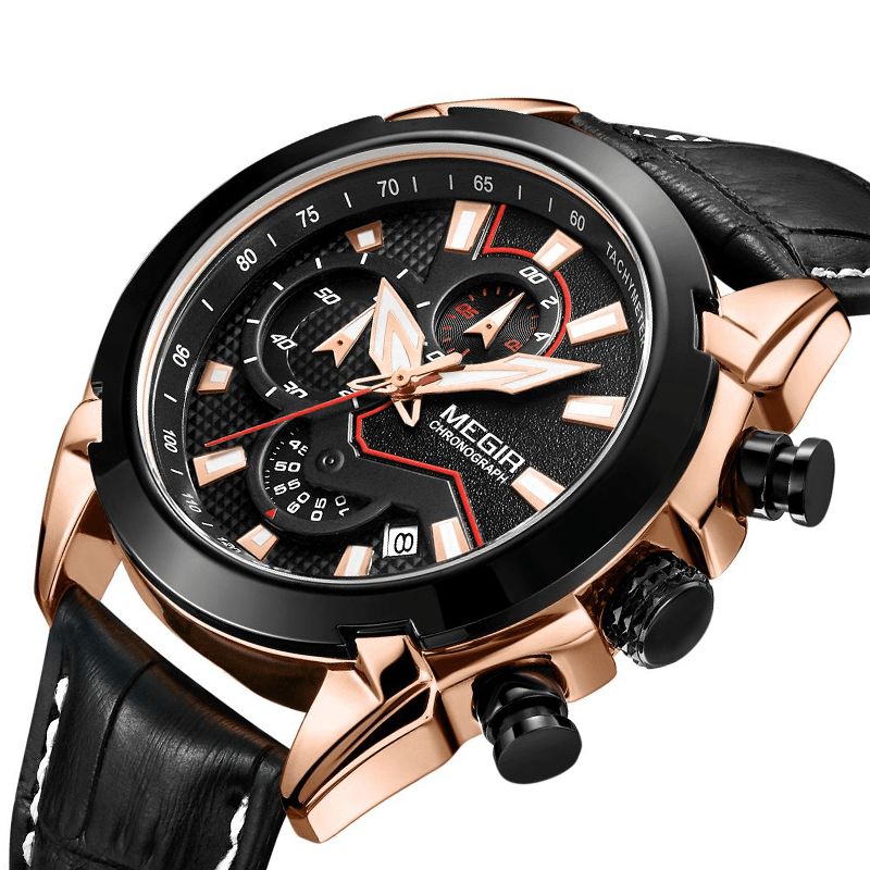 Megir 2065 Sportsure Creative Chronograph Quartz Læderrem Herreur