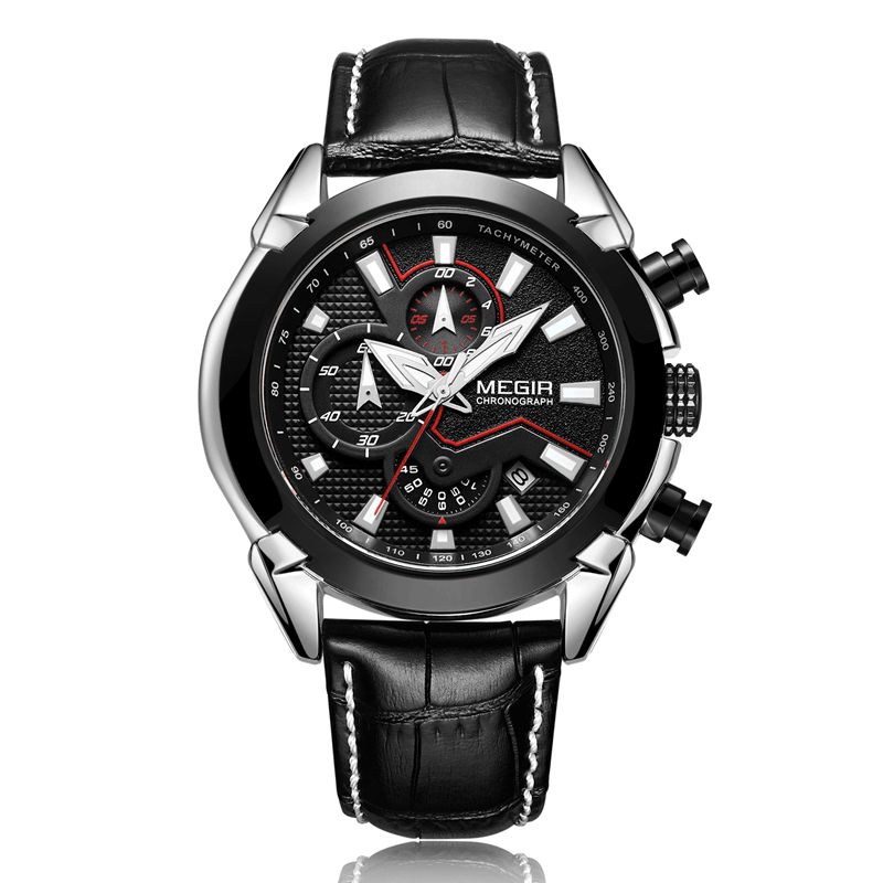 Megir 2065 Sportsure Creative Chronograph Quartz Læderrem Herreur