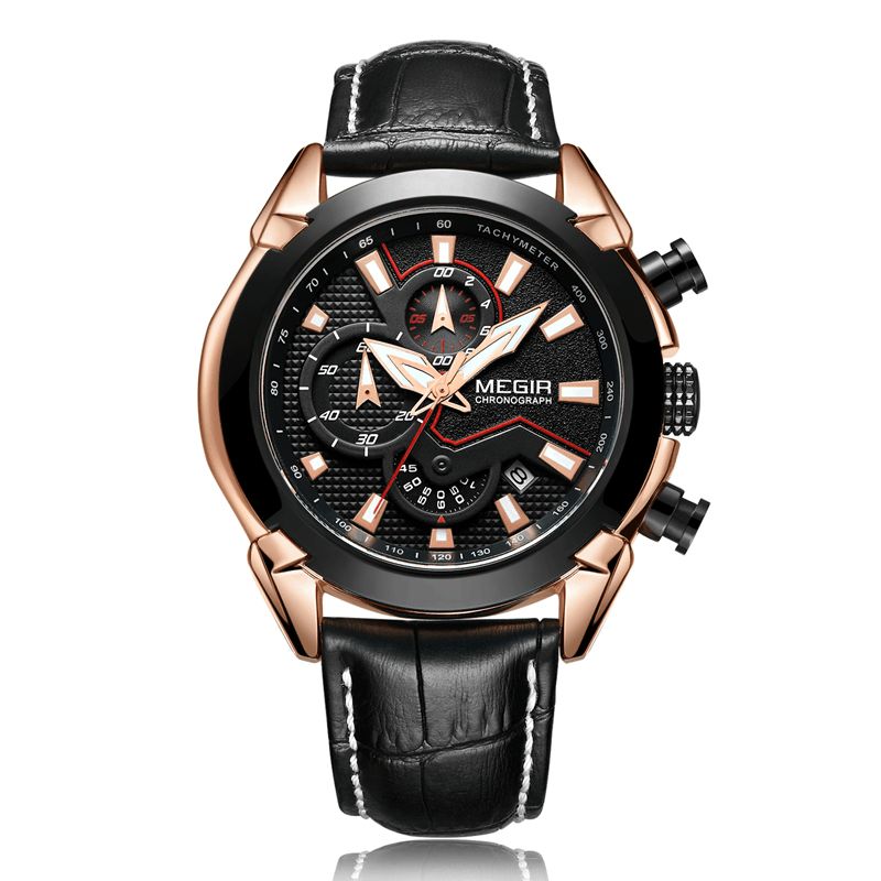 Megir 2065 Sportsure Creative Chronograph Quartz Læderrem Herreur