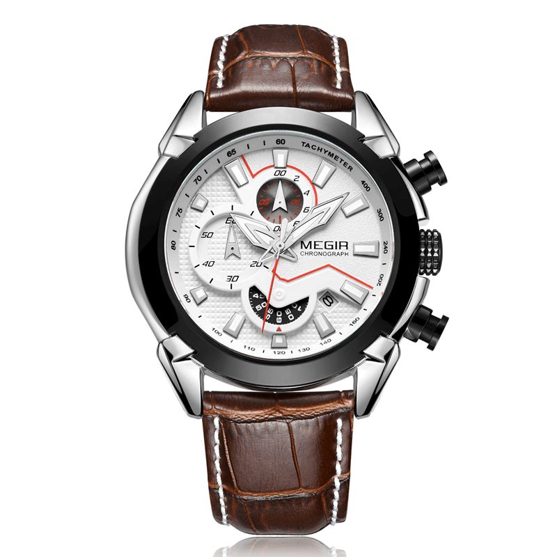 Megir 2065 Sportsure Creative Chronograph Quartz Læderrem Herreur