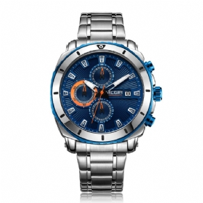 Megir 2075 Business Style Chronograph Lysende Dato Display Armbånd Lås Stål Herre Kvartsur