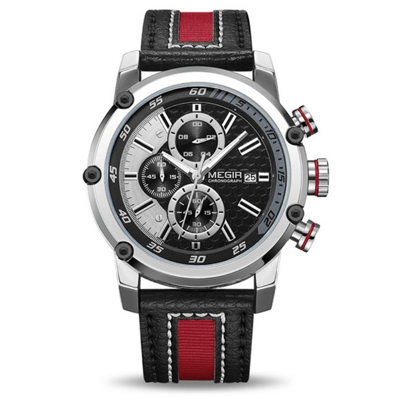 Megir 2079 Chronograph Sport Herre Watch Dato Display Læderrem Quartz Ure