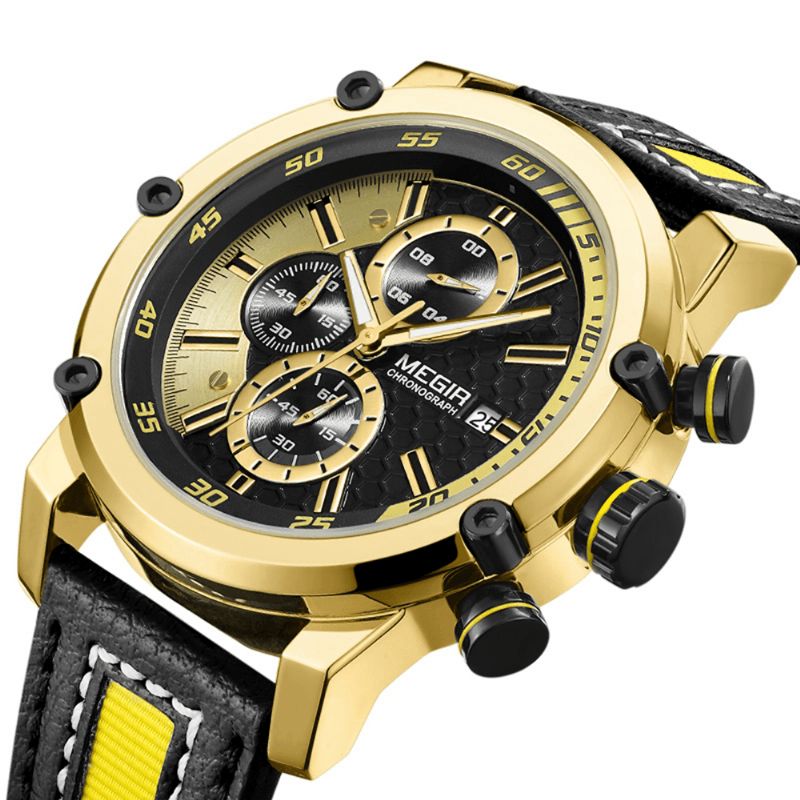 Megir 2079 Chronograph Sport Herre Watch Dato Display Læderrem Quartz Ure