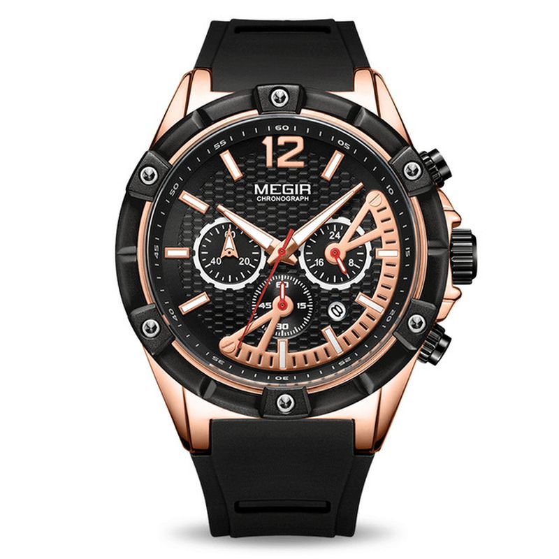 Megir 2083G Military Design Chronograph Silikone Vandtæt Quartz ur Herrearmbåndsur