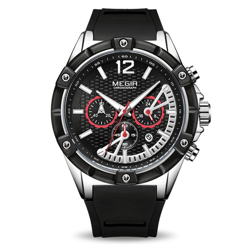 Megir 2083G Military Design Chronograph Silikone Vandtæt Quartz ur Herrearmbåndsur