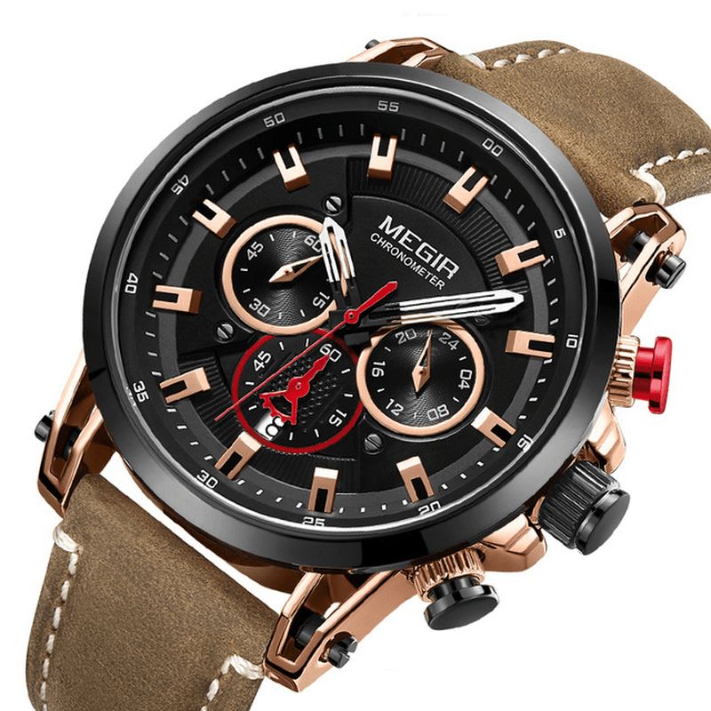 Megir 2085 Military Style Date Chronograph Multifunktion Quartz ur Mode Armbåndsur Til Mænd