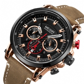 Megir 2085 Military Style Date Chronograph Multifunktion Quartz ur Mode Armbåndsur Til Mænd