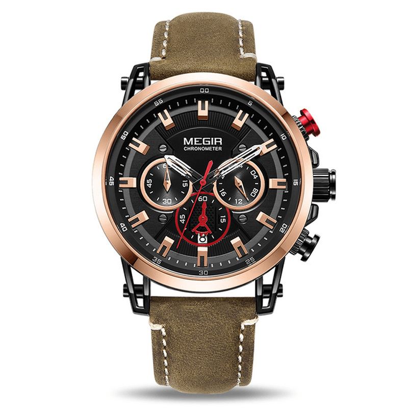 Megir 2085 Military Style Date Chronograph Multifunktion Quartz ur Mode Armbåndsur Til Mænd