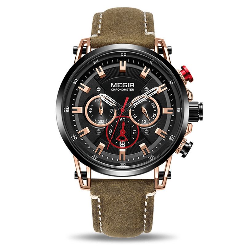 Megir 2085 Military Style Date Chronograph Multifunktion Quartz ur Mode Armbåndsur Til Mænd