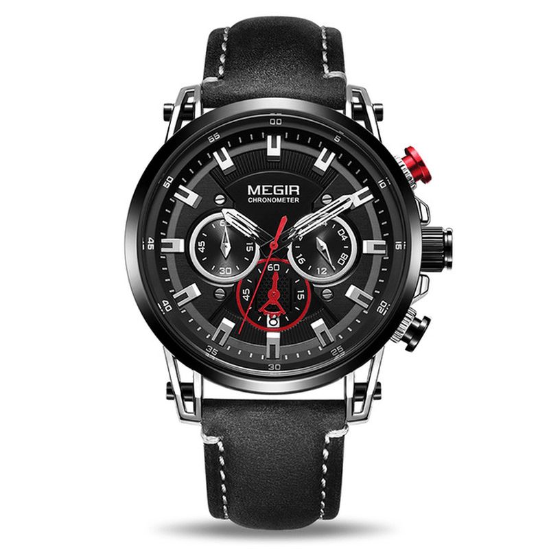 Megir 2085 Military Style Date Chronograph Multifunktion Quartz ur Mode Armbåndsur Til Mænd