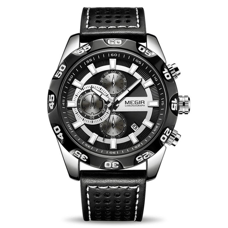 Megir 2096 Luksus Sports Style Chronograph Vandtæt Multifunktion Quartz ur Herrearmbåndsur