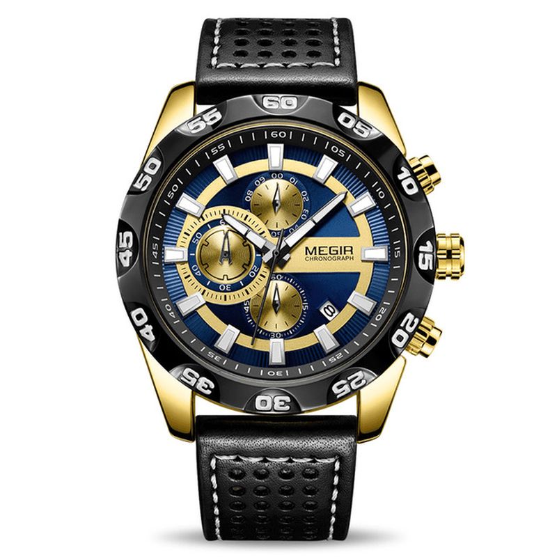 Megir 2096 Luksus Sports Style Chronograph Vandtæt Multifunktion Quartz ur Herrearmbåndsur