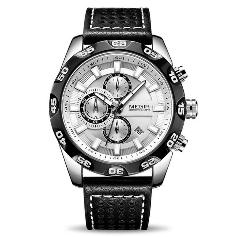 Megir 2096 Luksus Sports Style Chronograph Vandtæt Multifunktion Quartz ur Herrearmbåndsur