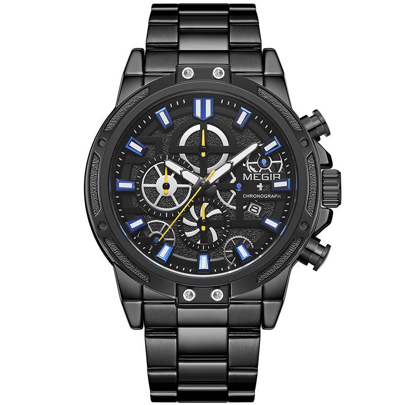 Megir 2108 Luxury Big Dial Chronograph Business Style Rustfrit Stål Herreur Quartz ur